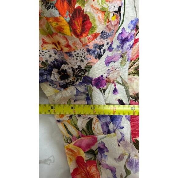 Zimmermann Linen Floral Patchwork Mini Dress Crochet Trim Multicolor NWT - Picture 8 of 11